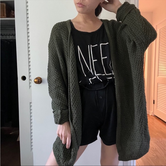 Brandy Melville Sweaters Brandy Melville Knit Cardigan Oversized Dark Olive Green Caroline